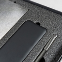 Набор подарочный SILVER: бизнес-блокнот, ручка и power bank в коробке с ложементом