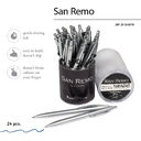 РУЧКА "SAN REMO" ШАРИКОВАЯ, АВТОМАТИЧЕСКАЯ, МЕТАЛЛИЧЕСКИЙ КОРПУС СЕРЕБРЯНАЯ 1.00 ММ, СИНЯЯ серебряный