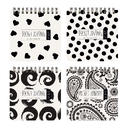 "POCKET JOURNAL" 105 х 105 мм, 60 Л, (4 ВИДA) НА ГРЕБНЕ "BLACK&WHITE" Белый/Чёрный