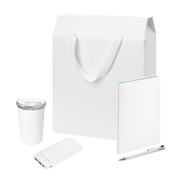 Подарочный набор Велком Пак (Welcome Pack), белый (термокружка, ежедневник, ручка, ЗУ, коробка-пакет)
