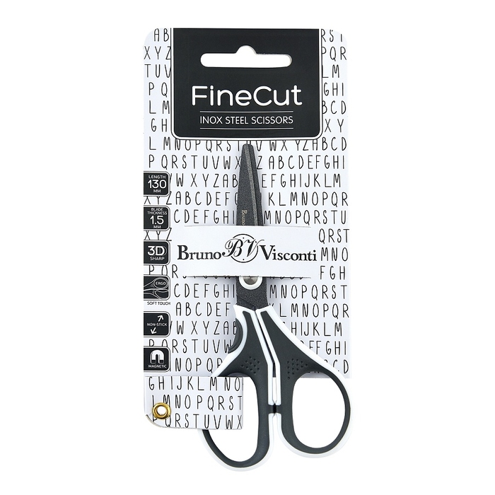 НОЖНИЦЫ  С ТЕФЛОНОВЫМ ПОКРЫТИЕМ, "FINECUT" 13 см. (эргономичные ручки) Белый/Чёрный
