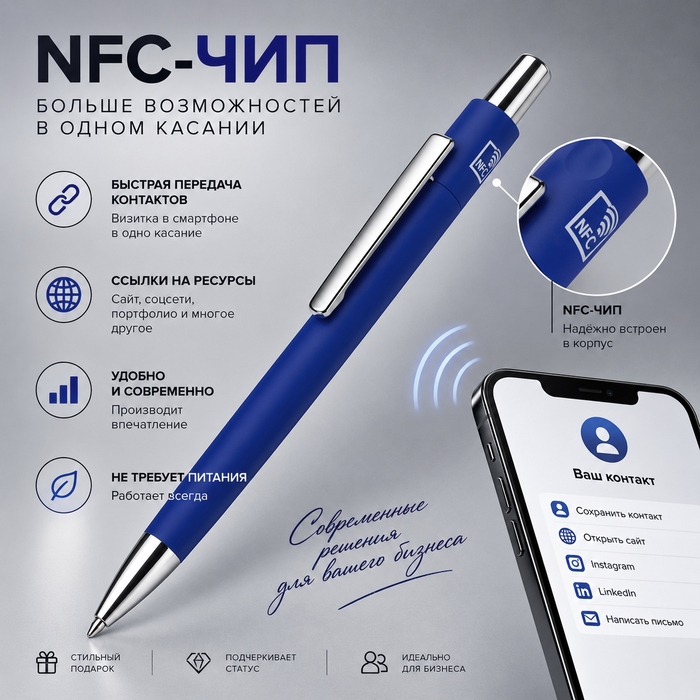 Ручка  шариковая металлическая с NFC чипом «ИнкТеллект» soft-touch