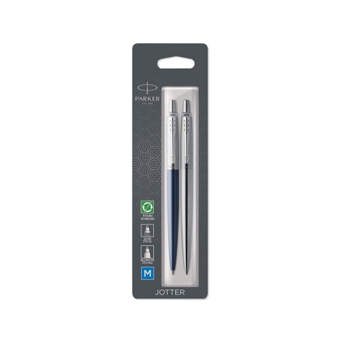 Набор из 2х ручек в подарочной коробке: Parker «Jotter Essential, Royal Blue CT и Parker Jotter Essential, St. Steel СT»