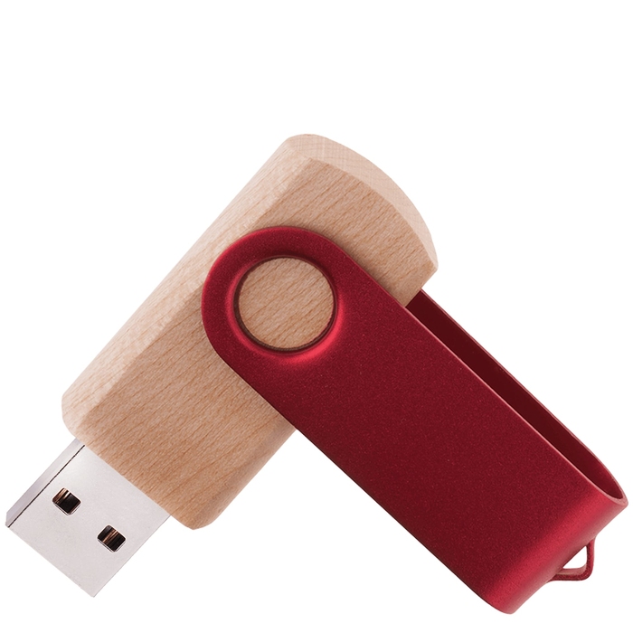 Флешка TWIST WOOD COLOR Светлое дерево с красным 4014.31.03.8ГБ